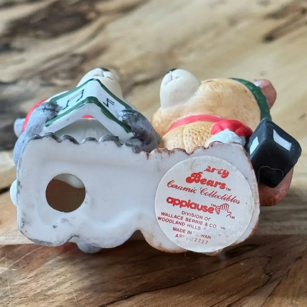 1984 Vintage Bear Christmas Carolers, Ceramic Bisque Figurine by Applause